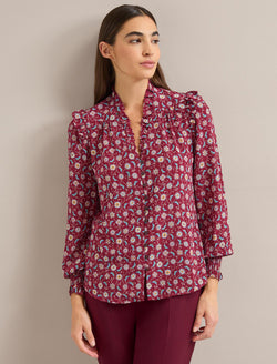 Stella Silk Shirt - Burgundy Trellis Print