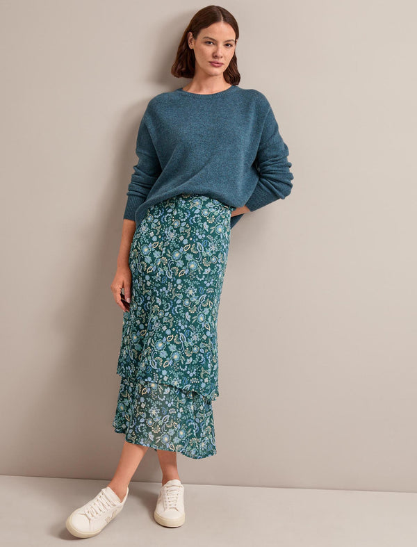 Lotta Maxi Skirt - Dark Green Pale Blue Large Floral Print
