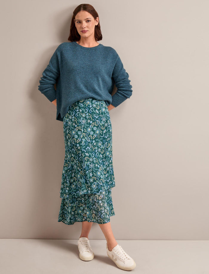 cefinn Lotta Maxi Skirt - Dark Green Pale Blue Large Floral Skirt