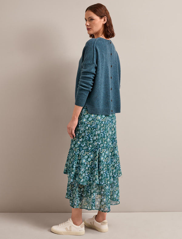 Lotta Maxi Skirt - Dark Green Pale Blue Large Floral Print