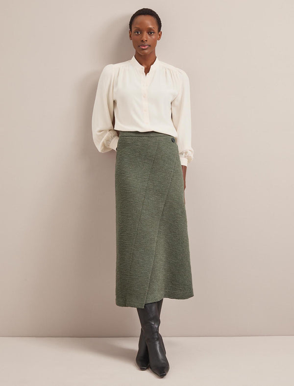 Layla Boucle Tweed Maxi Skirt - Khaki