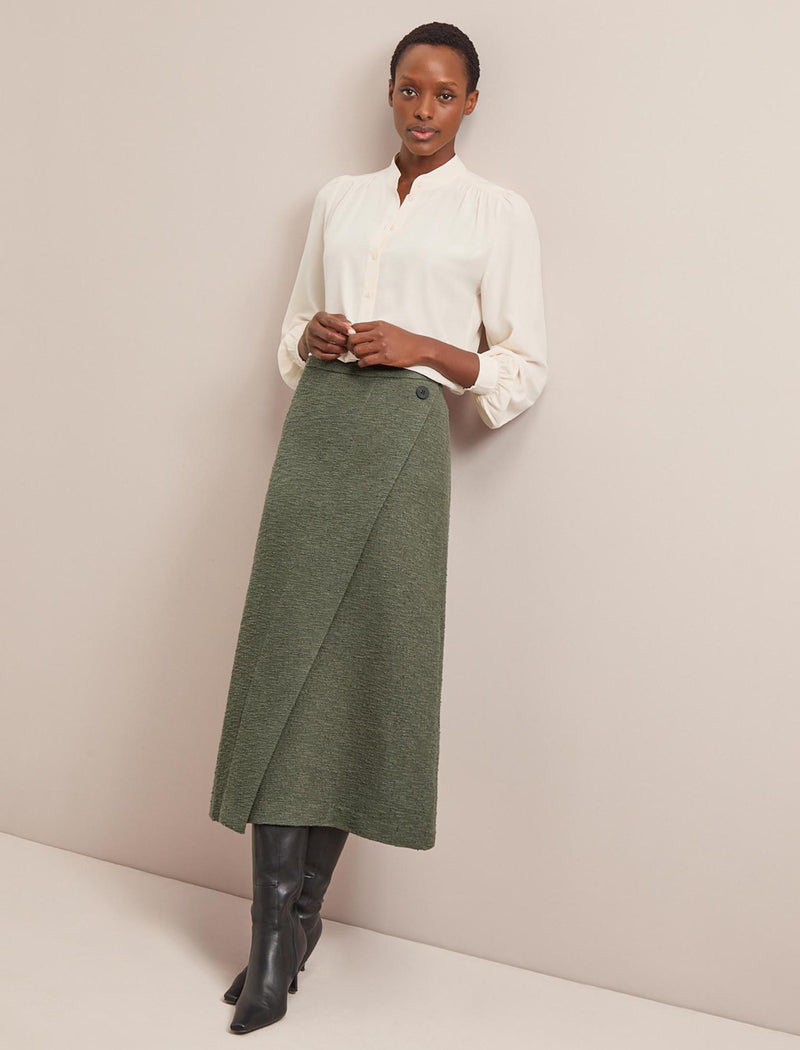 Layla Boucle Tweed Maxi Skirt - Khaki