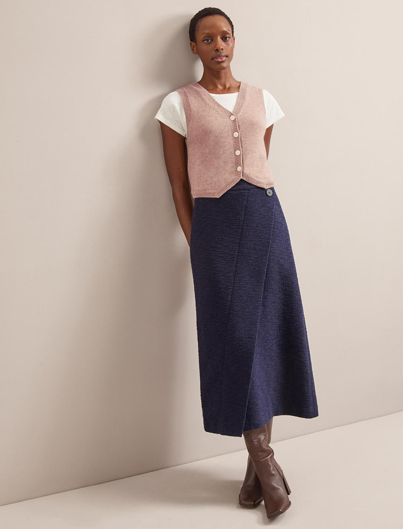 Layla Boucle Tweed Maxi Skirt - Navy