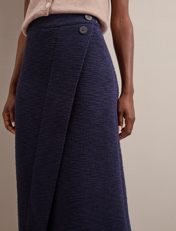 Layla Boucle Tweed Maxi Skirt - Navy
