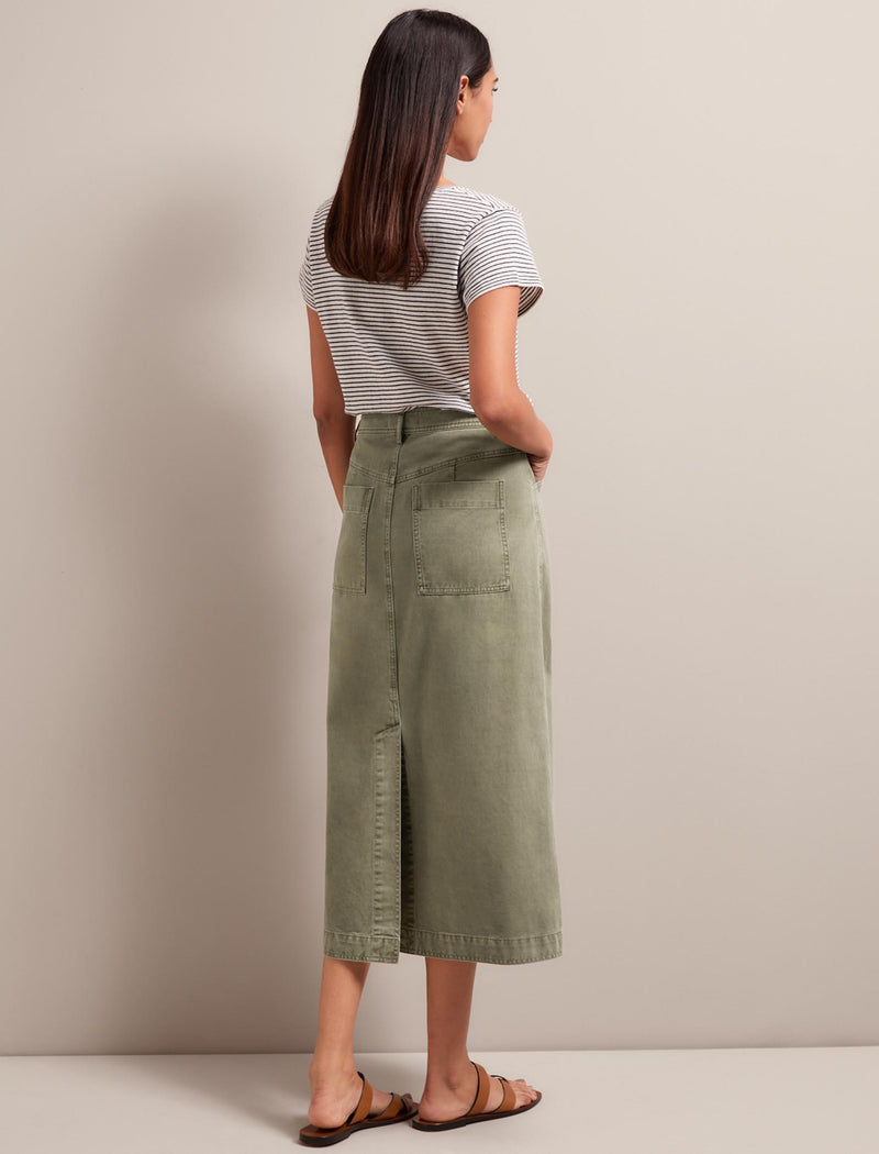 Shona Cotton Twill Midi Skirt - Khaki