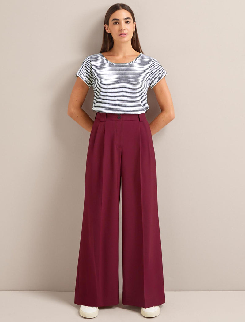 Margot New Wool Wide Leg Trouser - Burgundy