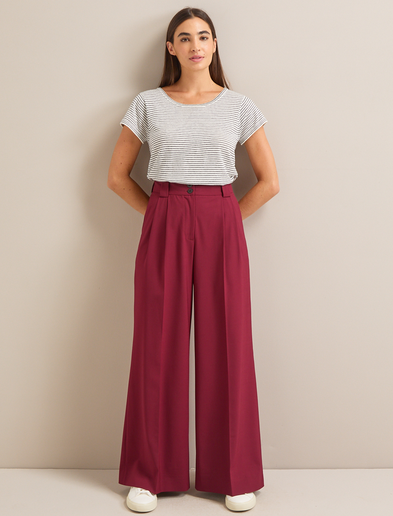 Margot New Wool Wide Leg Trouser - Burgundy