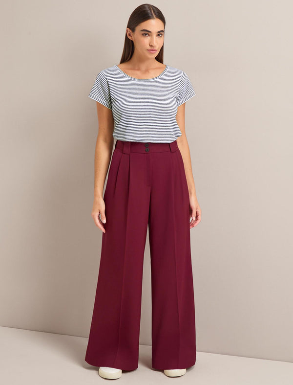 Margot New Wool Wide Leg Trouser - Burgundy