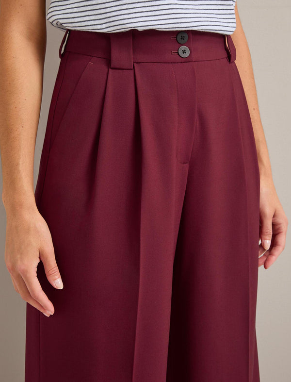 Margot New Wool Wide Leg Trouser - Burgundy