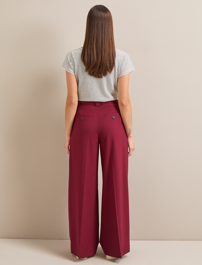 Margot New Wool Wide Leg Trouser - Burgundy