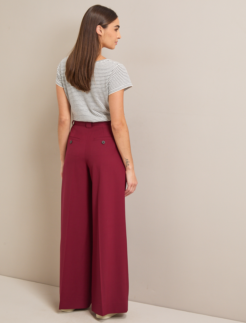 Margot New Wool Wide Leg Trouser - Burgundy