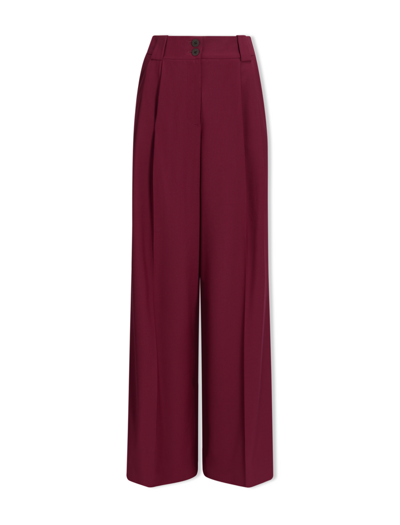 Margot New Wool Wide Leg Trouser - Burgundy