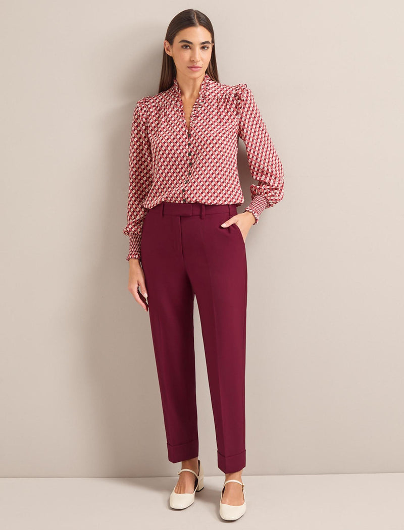 Clement New Wool Easy Waist Trouser - Burgundy