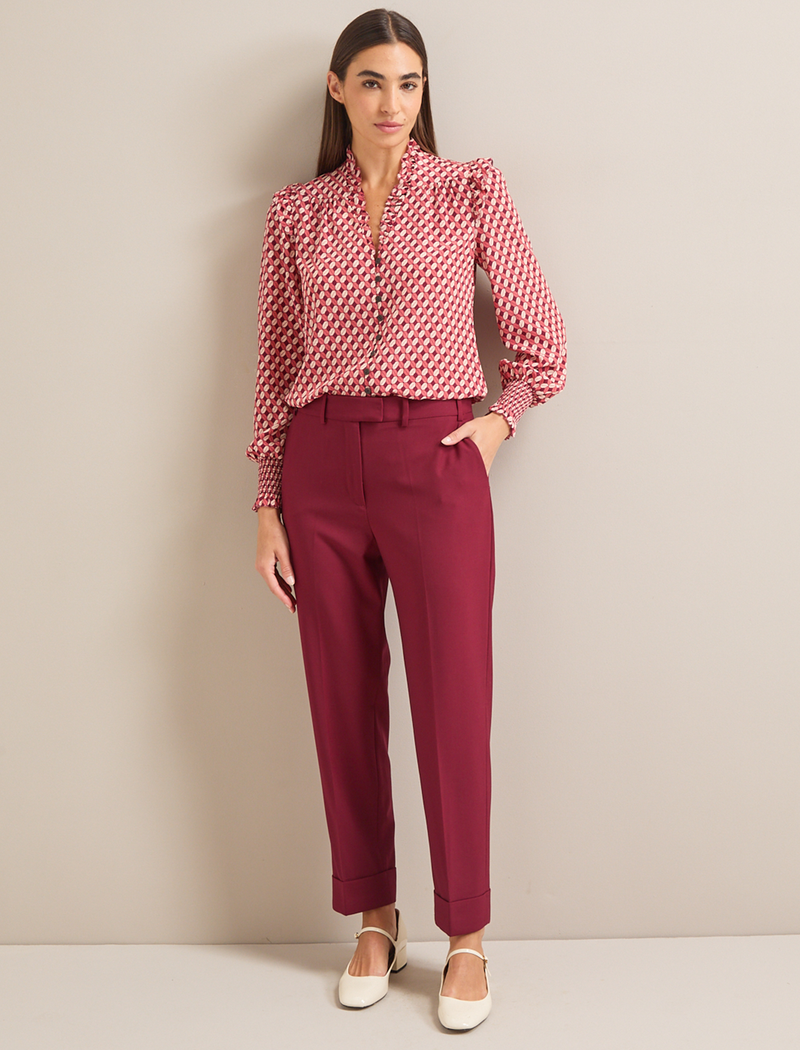 Clement New Wool Easy Waist Trouser - Burgundy
