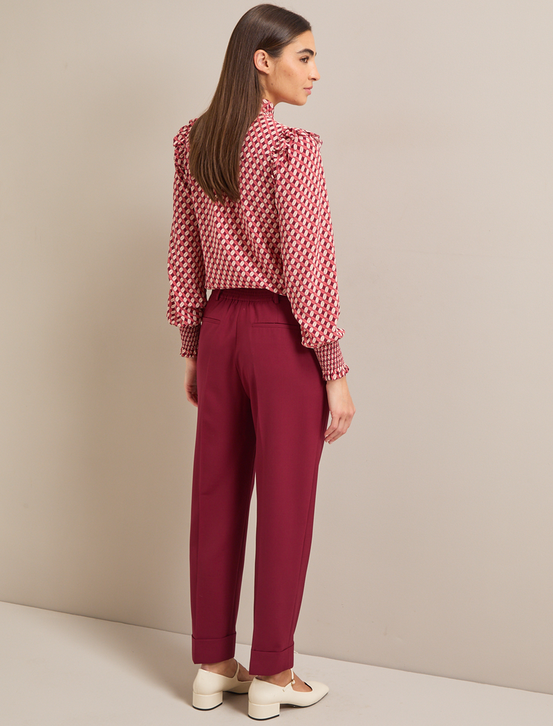 Clement New Wool Easy Waist Trouser - Burgundy