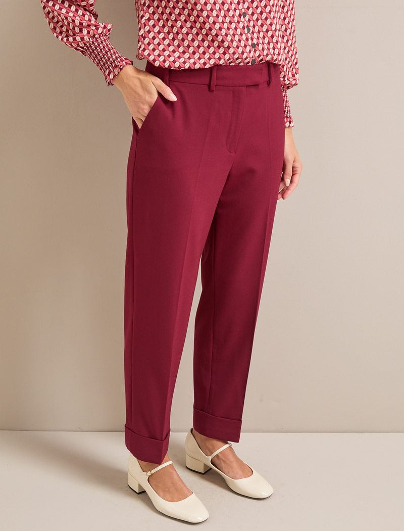 Clement New Wool Easy Waist Trouser - Burgundy