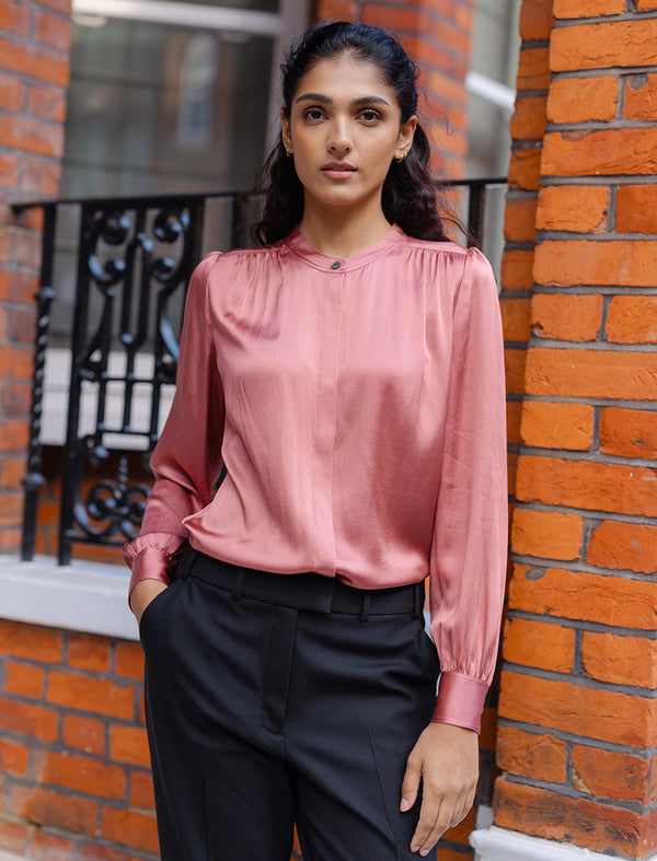 Bailey Silk Satin Shirt - Blush