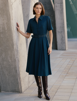 Anya Techni Voile Dress - Petrol Blue