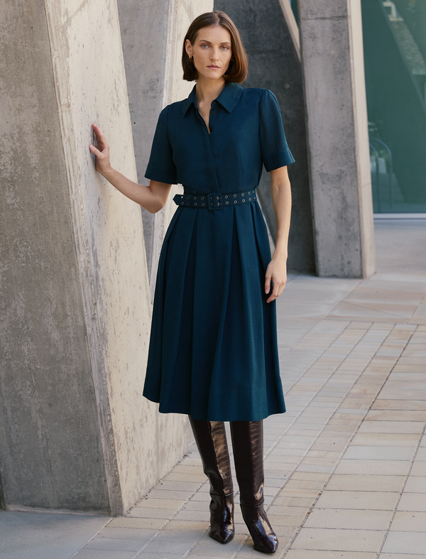 Anya Techni Voile Dress - Petrol Blue
