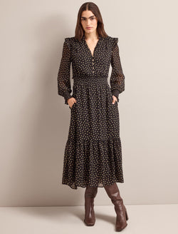 Saskia Maxi Dress - Black Cream Polka Dot Print
