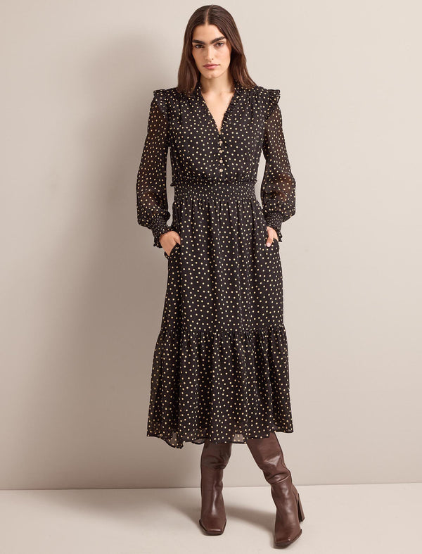 Saskia Maxi Dress - Black Cream Polka Dot Print