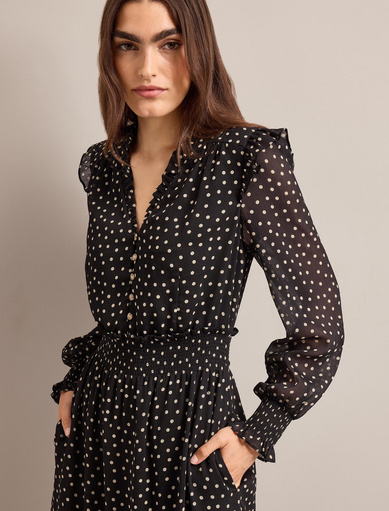 Saskia Maxi Dress - Black Cream Polka Dot Print