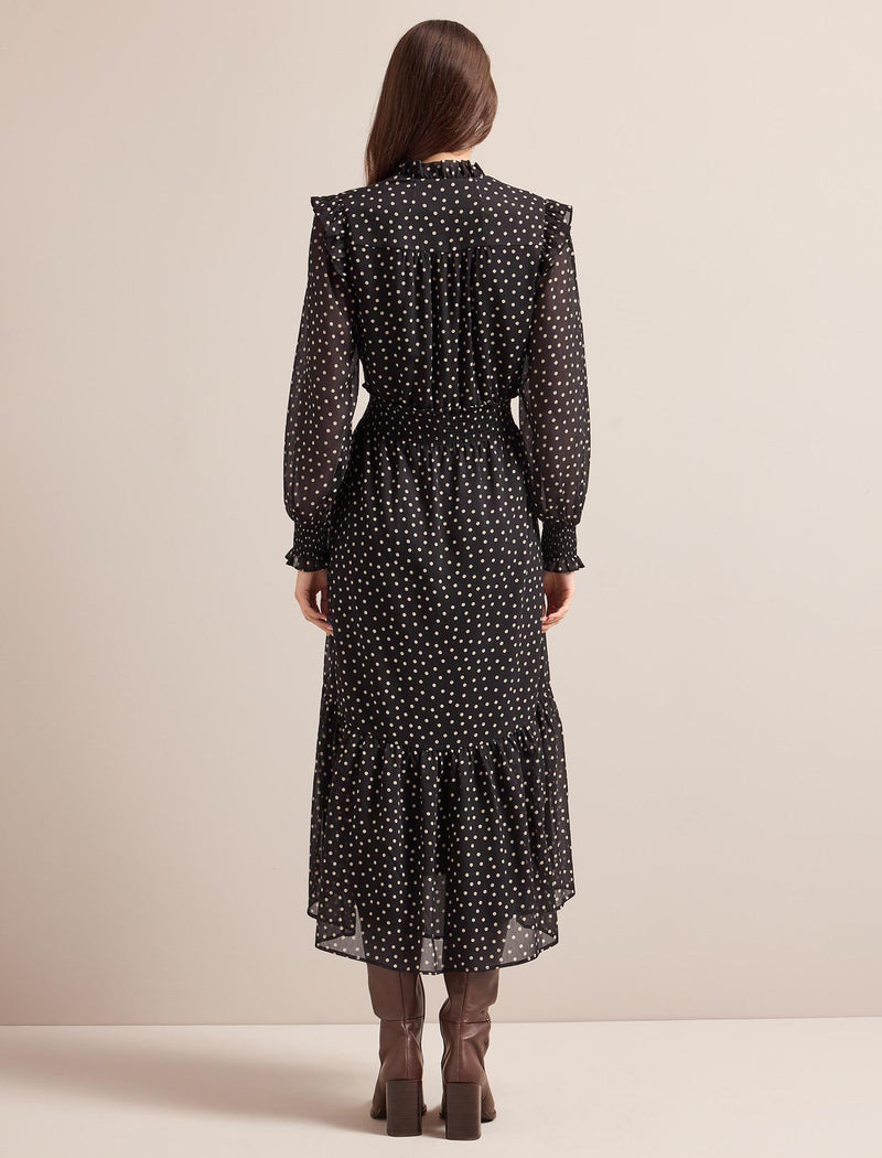 Saskia Maxi Dress - Black Cream Polka Dot Print
