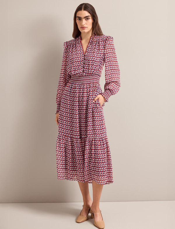 Saskia Maxi Dress - Burgundy Heart Geo Print