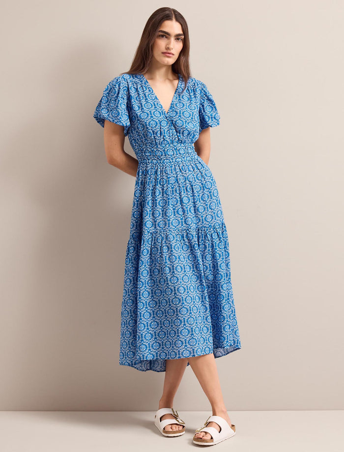 cefinn Orla Cotton Maxi Dress - Blue Circle Carnation Print Dress