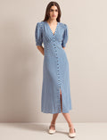 Julietta Silk Maxi Dress - Blue Cream Lips Print