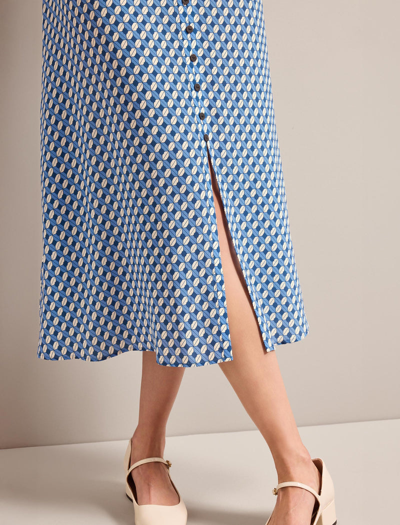 Julietta Silk Maxi Dress - Blue Cream Lips Print