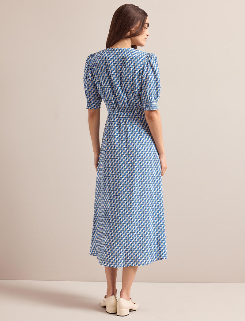 Julietta Silk Maxi Dress - Blue Cream Lips Print