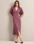 Julietta Silk Maxi Dress - Burgundy Trellis Print