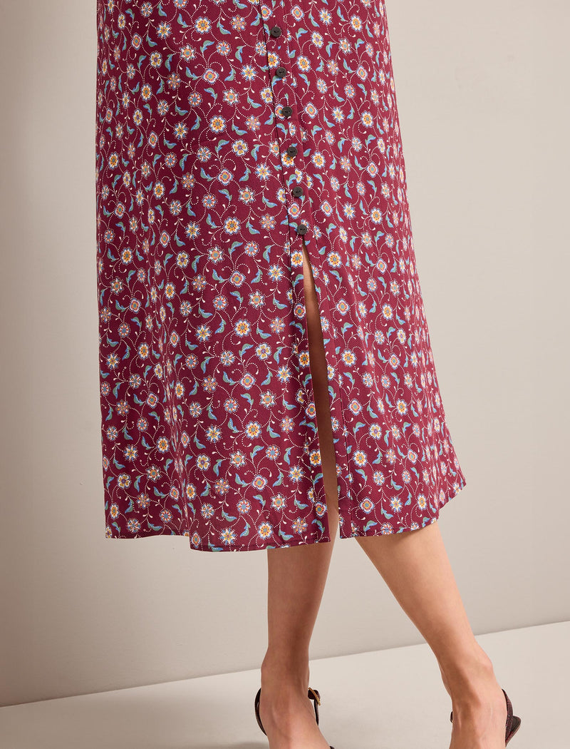 Julietta Silk Maxi Dress - Burgundy Trellis Print