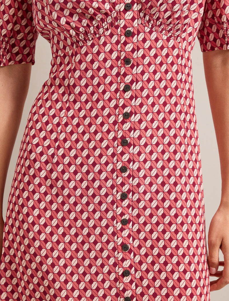 Julietta Silk Short Dress - Blush Burgundy Lips Print