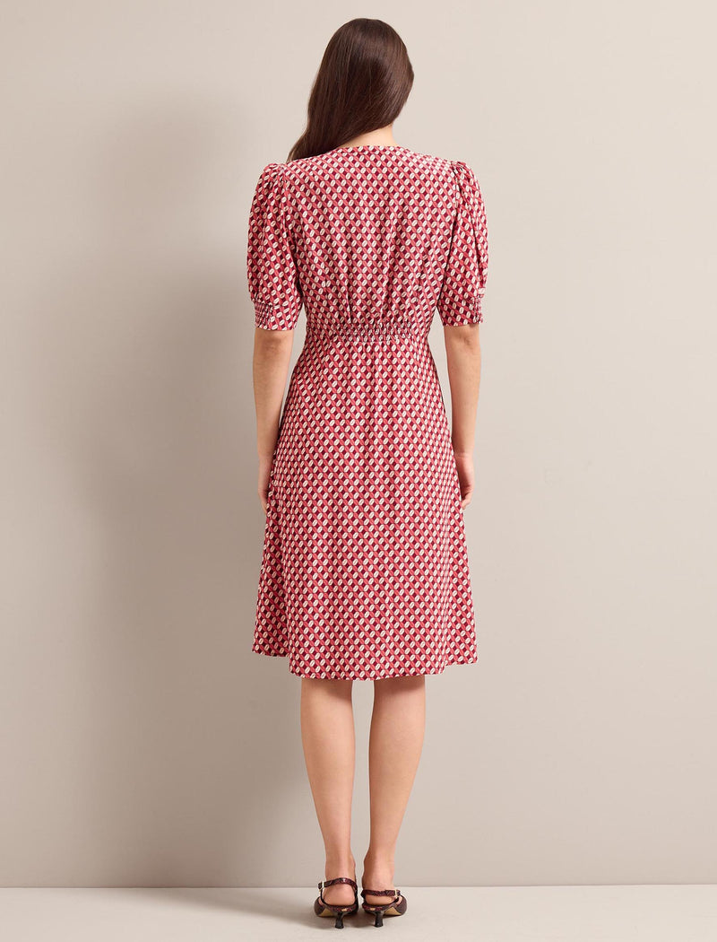 Julietta Silk Short Dress - Blush Burgundy Lips Print