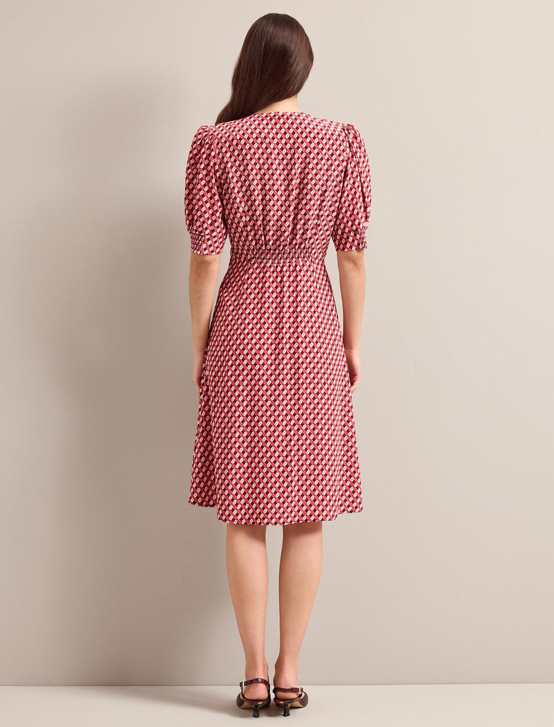 Julietta Silk Short Dress - Blush Burgundy Lips Print