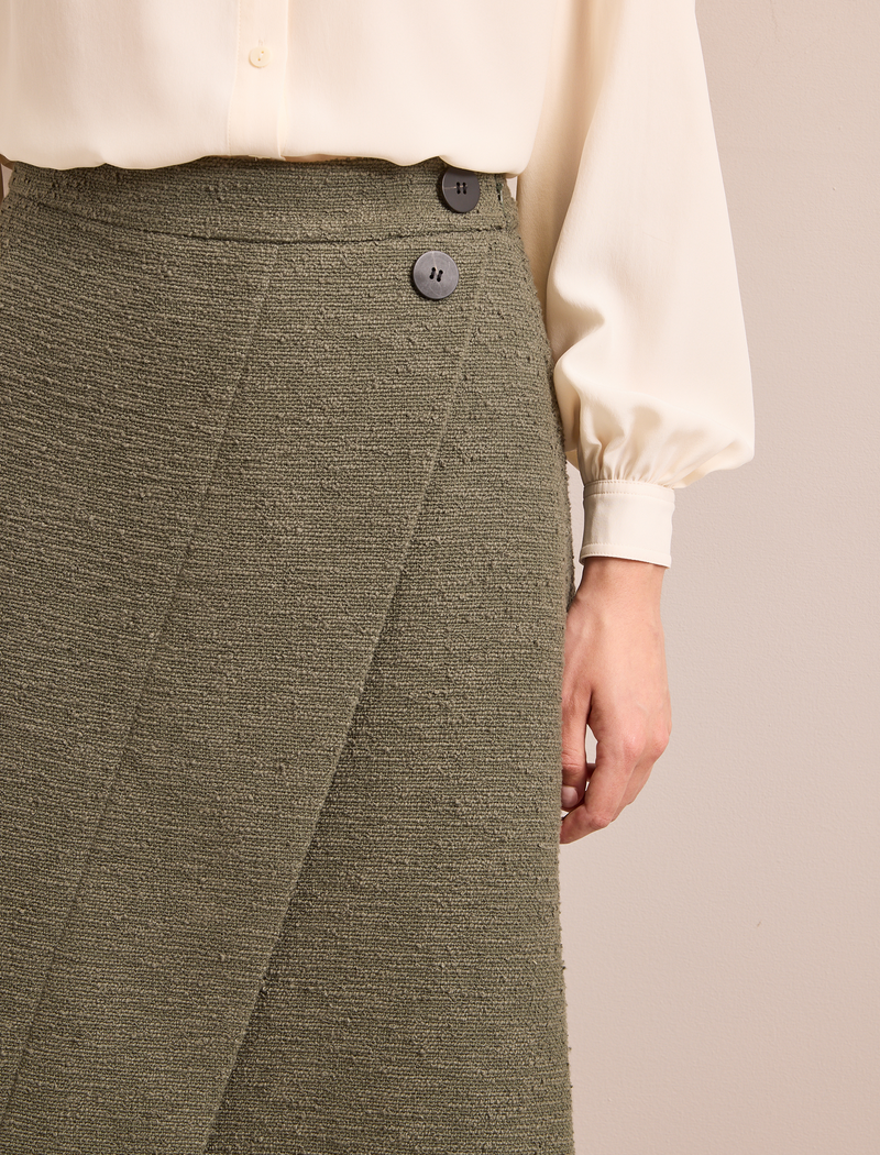 Layla Boucle Tweed Maxi Skirt - Khaki