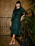 Monique Sequin Midi Dress - Green