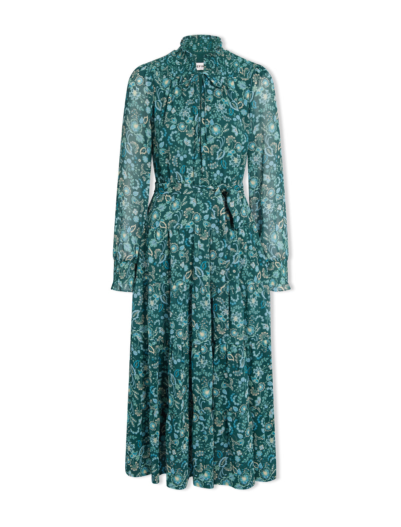 Marina Maxi Dress - Dark Green Pale Blue Large Floral Print