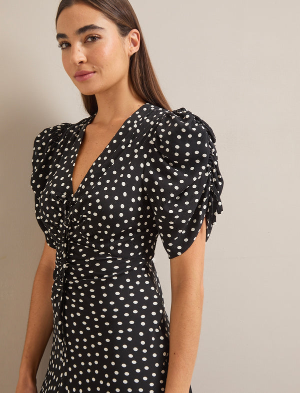 Ophelia Bias Cut Maxi Dress - Black Ecru Polka Dot Print