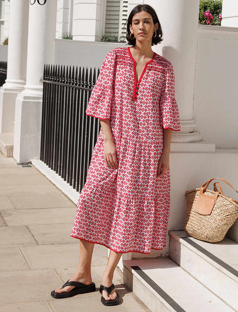 Hester Cotton Maxi Dress - Pink Diamond Geo Print
