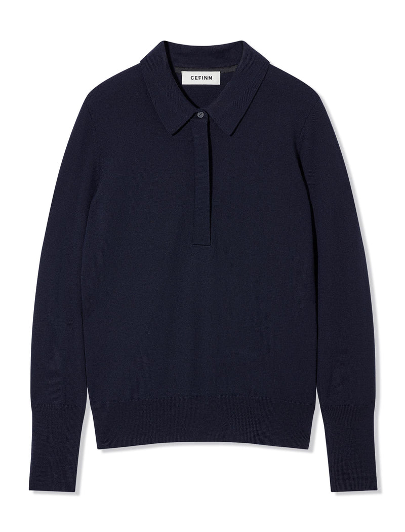 Josie Cashmere Collared Jumper - Navy