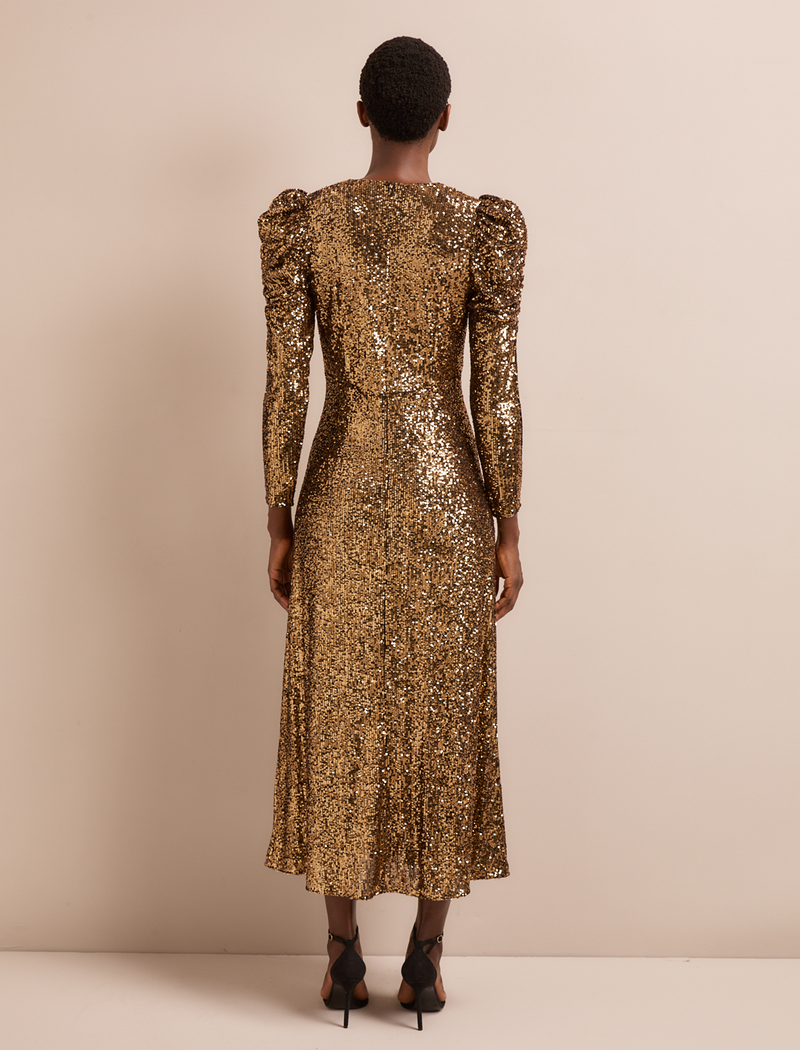 Ophelia Bias Cut Sequin Maxi Dress - Gold