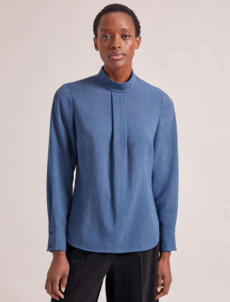 Riley Funnel Neck Blouse - Cornflower Blue