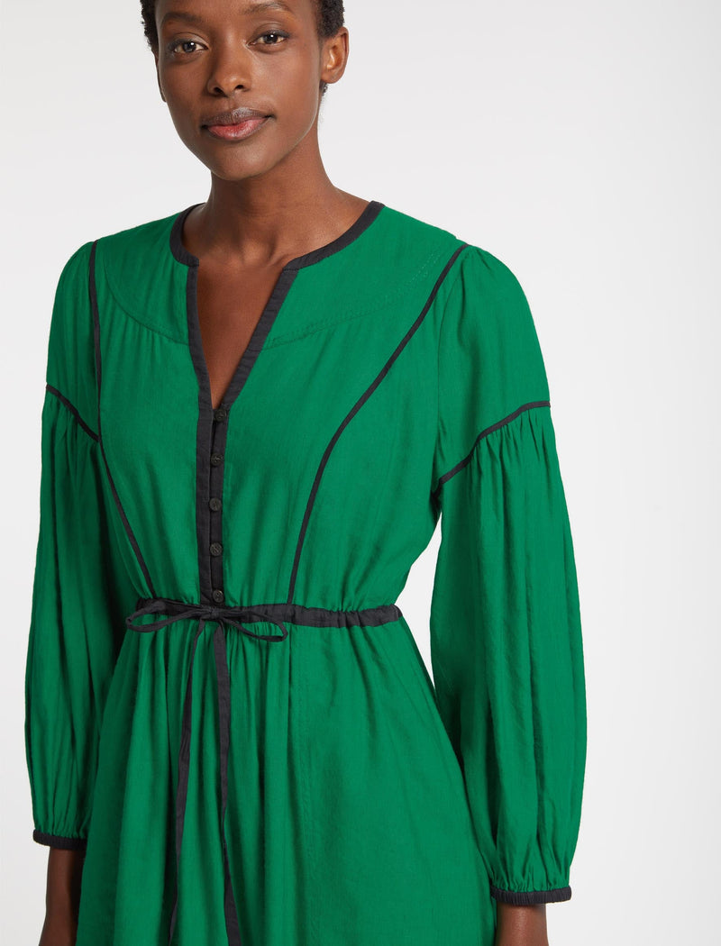 Salone Linen Blend Maxi Dress - Emerald Green Black
