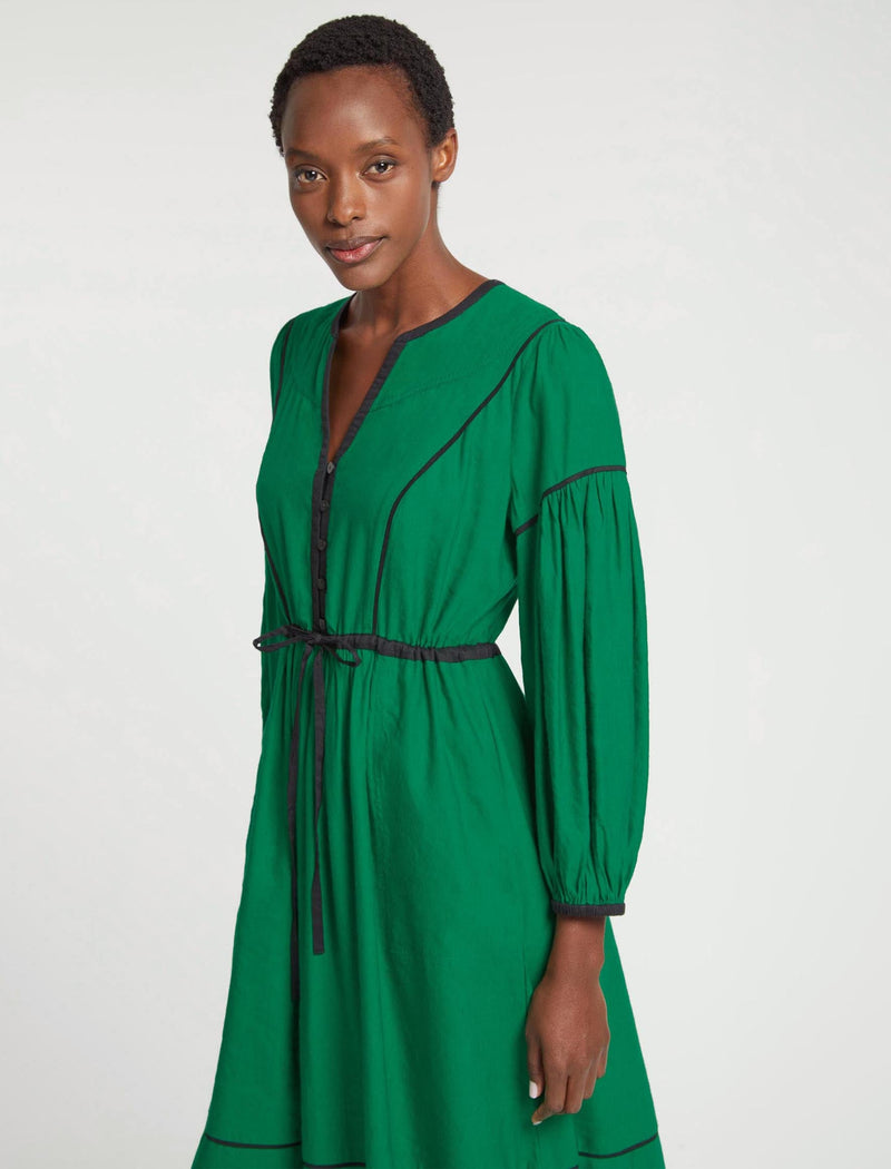 Salone Linen Blend Maxi Dress - Emerald Green Black