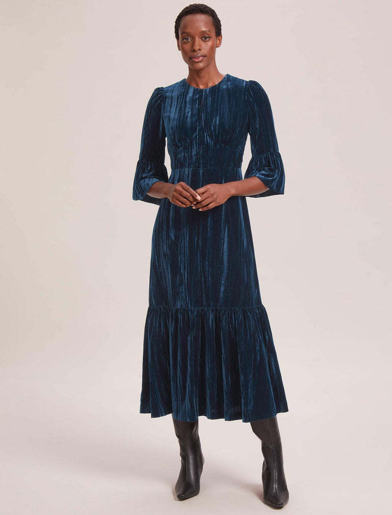 Daphne Velvet Maxi Dress - Dark Blue