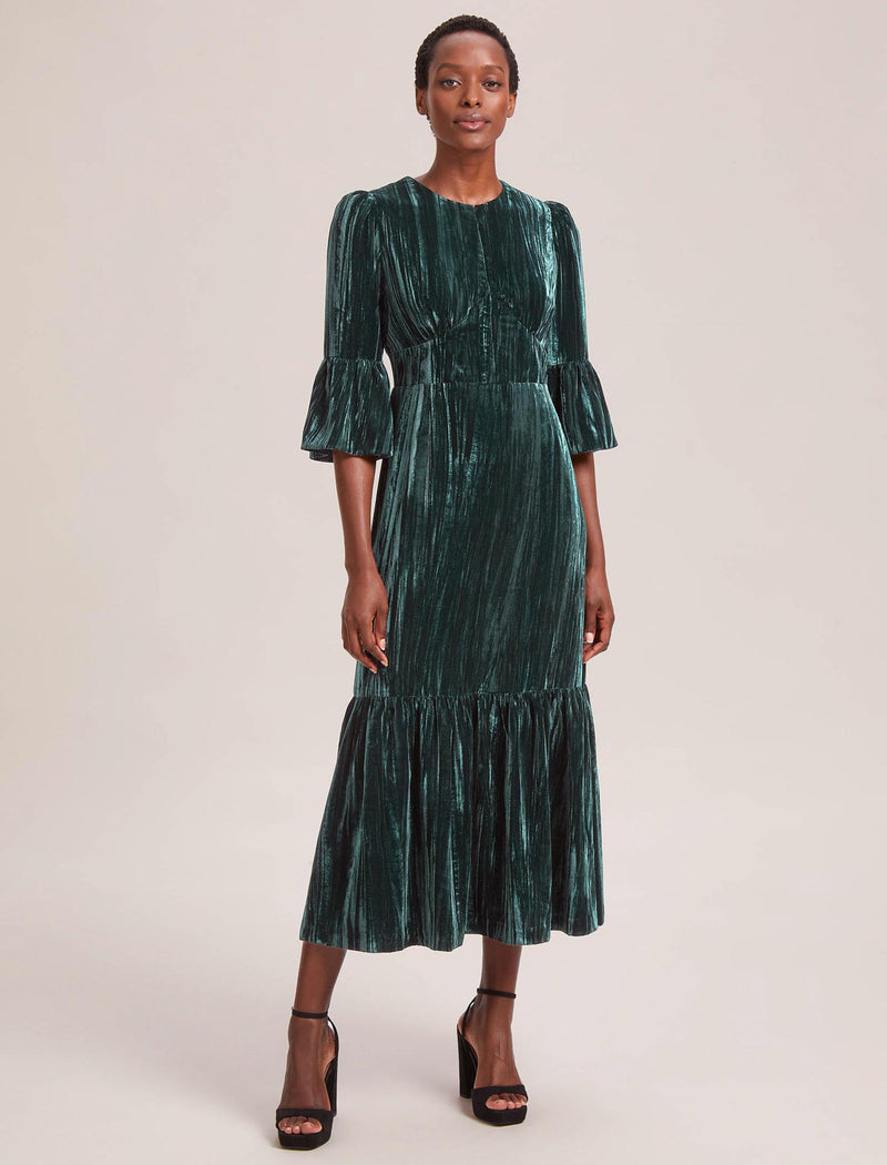 Daphne Velvet Maxi Dress - Dark Green