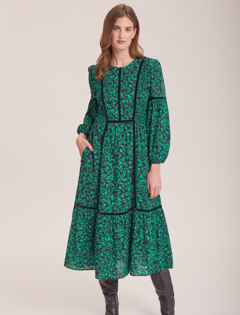 Paige Cotton Maxi Dress - Green Bramble Print
